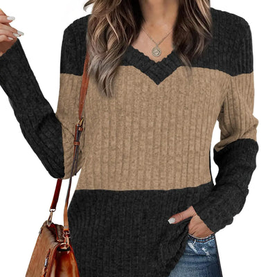 Tops de mujer a la moda de otoño, sudaderas para mujer, suéteres de manga larga con cuello en V, jerséis ligeros elegantes e informales, negros