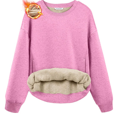 SANTINY Womens Fleece Sherpa Lined Sweatshirt Warm Winter Pullover Sweaters Cozy Thick Crewneck Sweatshirts with Pockets (Pink Heather_XL)