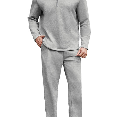 Uni Clau Mens Tracksuits 2 Piece Outfit Quarter Zip Casual Sweatsuit Sets Athletic Jogging Suits Sport Grey XL