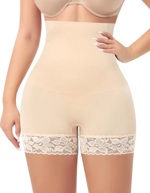 Charger l'image dans la visionneuse de galerie, Shorty gainant taille haute pour femme - Minceur sans coutures - Contrôle du ventre - Sous robe (#C33 Taille haute dentelle-BeigeLarge)
