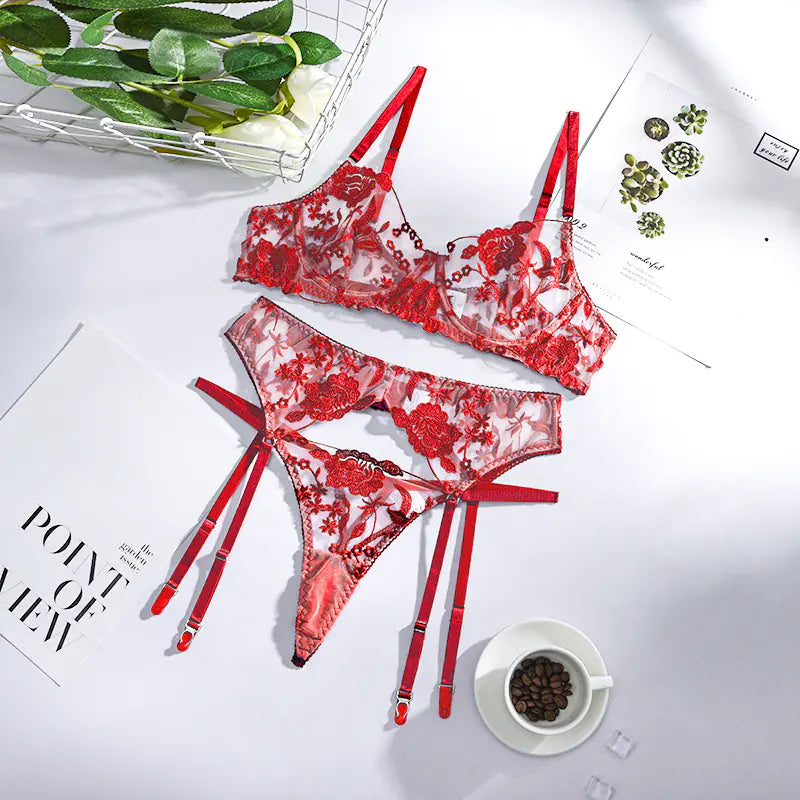 Conjunto de lencería de malla de encaje de verano para discotecas