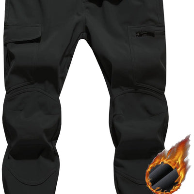 GARTENBOKER Mens Fleece Lined Outdoor Hiking Pants Waterproof Softshell Insulated Snow Ski Winter Camping Fishing Pants Black XS