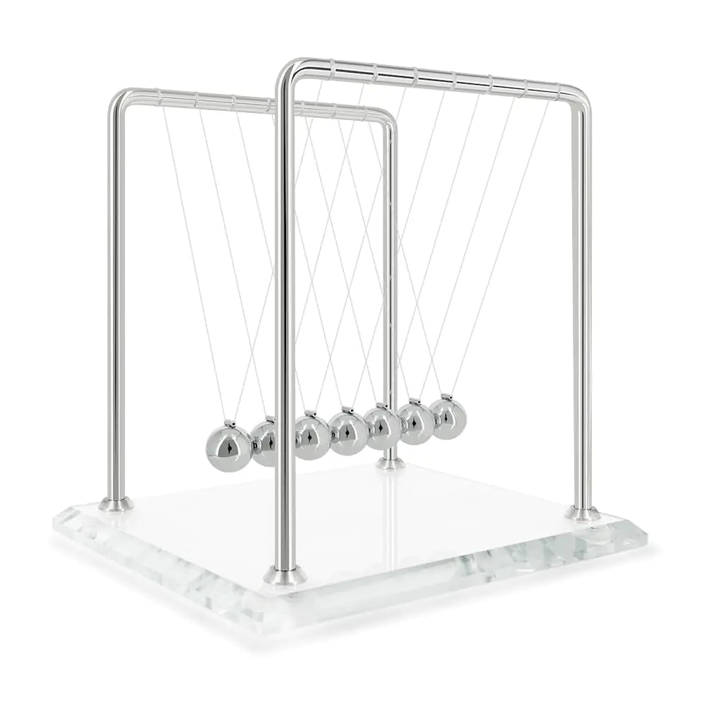 Péndulo de cuna de Newton con 7 bolas, bola de equilibrio de más de 60 segundos de tiempo de oscilación, base de cristal, dispositivo de ciencia y física para el hogar y la oficina