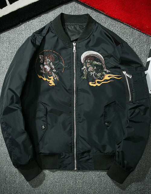 Cargar imagen en el visor de la galería, Chaqueta de piloto bordada y chaqueta de béisbol combinadas
