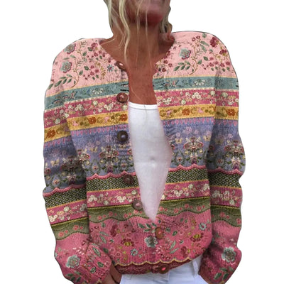 Ofertas de hoy, cárdigans Prime para mujer, suéteres ligeros con estampado floral de otoño 2024, abotonados de manga larga con parte delantera abierta (H-Rosa fucsiaX-Small)