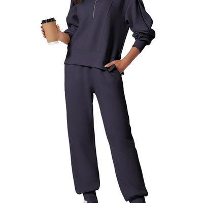 Aleumdr Sweatsuits Womens 2 Piece Outfits Sweat Set Tracksuits Zip Up Oversized Sweatshirt with Jogger Sweatpants Matching Lounge Set 2024 Fall Comfy Athletic Clothes Travel Outfit Blue Large