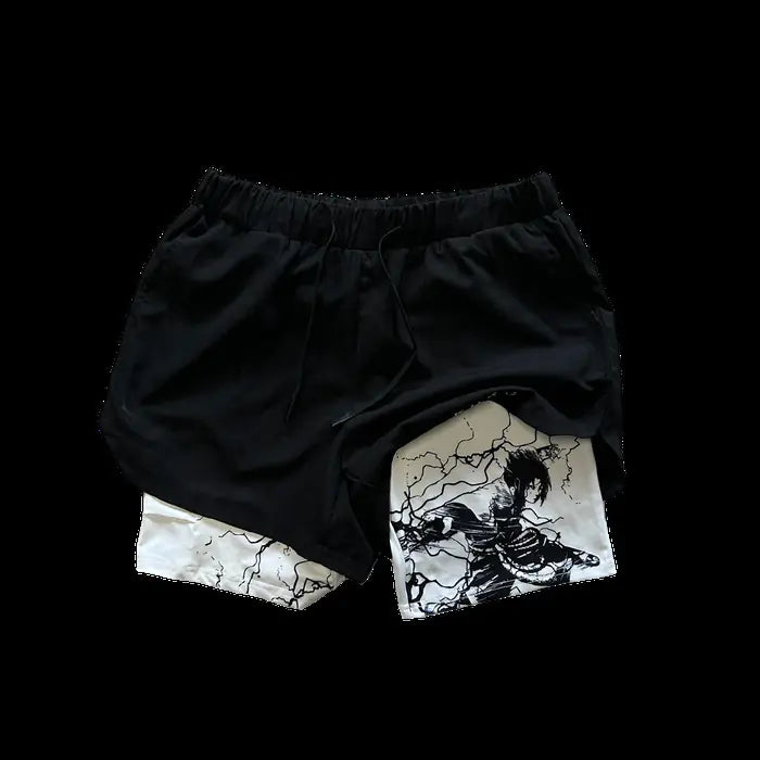 2023 Summer Men's Double Layer Anime Print Shorts