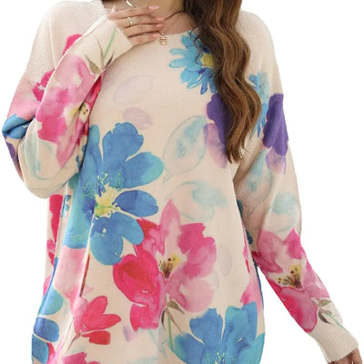 WINRKERY Sweaters for Women Oversized Sweaters Casual Boho Clothes Knit Tops Trendy Graphic Sweater (MFlowers)