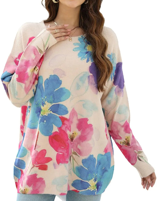 Load image into Gallery viewer, WINRKERY Sweaters for Women Oversized Sweaters Casual Boho Clothes Knit Tops Trendy Graphic Sweater (MFlowers)
