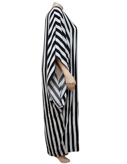 Load image into Gallery viewer, Elegant Plus Size Striped Party Dresses with Batwing Sleeves
