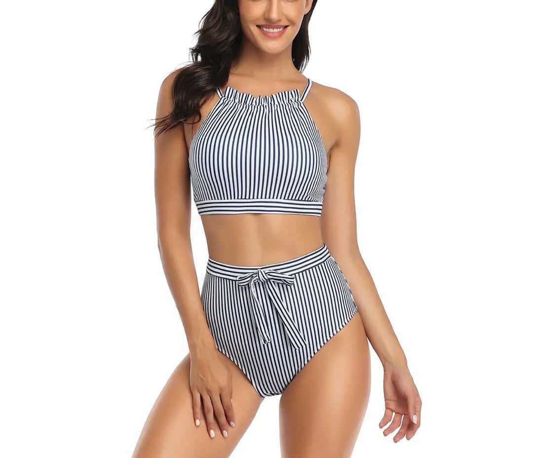 New European and American Striped Bikini Swimwear