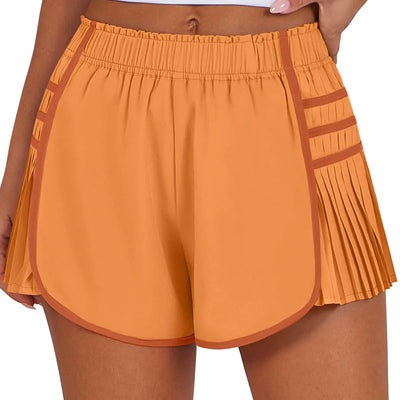 Caracilia Womens Workout Shorts Flowy Pleated Athletic Running Skort Trendy Summer Clothes Orange Large