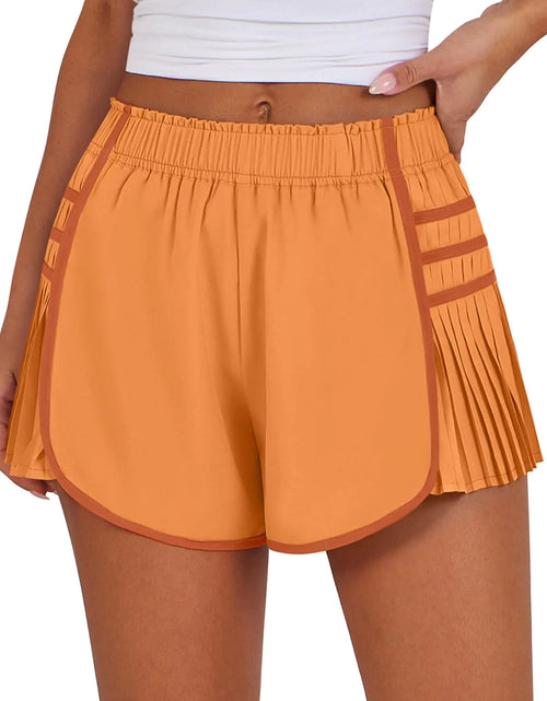 Load image into Gallery viewer, Caracilia Womens Workout Shorts Flowy Pleated Athletic Running Skort Trendy Summer Clothes Orange Large
