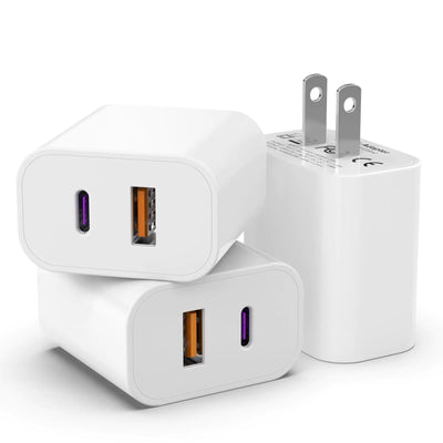 Paquete de 3 bloques de cargador USB C para iPhone 16 15 14 13 iGENJUN 20W de doble puerto QC + PD 3.0, adaptador de corriente, cargador de pared, doble enchufe de carga rápida para iPhone 15/15 Pro/14/13/12/X Samsung Galaxy - Blanco