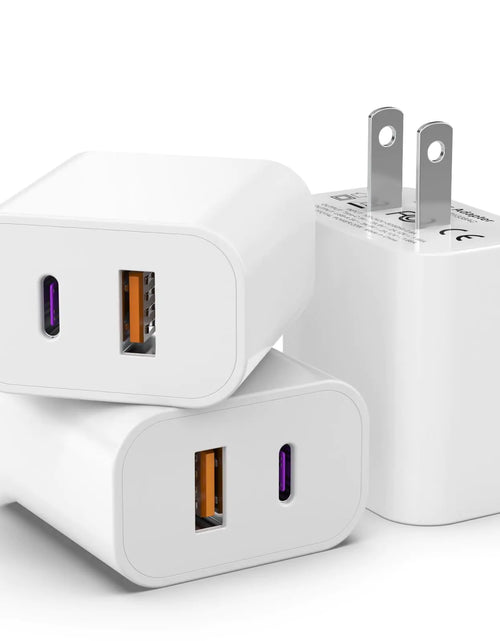 Cargar imagen en el visor de la galería, Paquete de 3 bloques de cargador USB C para iPhone 16 15 14 13 iGENJUN 20W de doble puerto QC + PD 3.0, adaptador de corriente, cargador de pared, doble enchufe de carga rápida para iPhone 15/15 Pro/14/13/12/X Samsung Galaxy - Blanco

