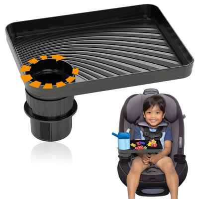 SEVEN SPARTA Car Seat Cup Holder Snack Tray for Kid Toddler Travel With Expandable Base Rotatable and Removable Food Tray for Kids Car Seat Accessories