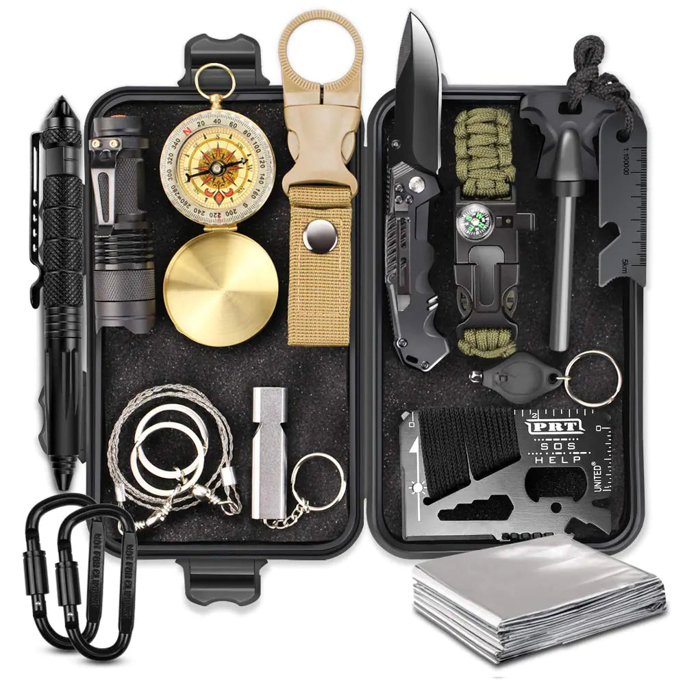 EMDMAK Regalos para hombres Papá Esposo Novio Equipo y Material de Supervivencia Kit de Supervivencia de Emergencia al Aire Libre 15 en 1 Camping Caza Pesca Regalos de Navidad Cumpleaños Ideas para él Adolescente Gadget Genial
