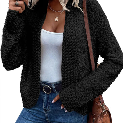 Sidefeel Cárdigan de mujer a la moda 2024 manga larga, frente abierto, suéteres, atuendo informal de otoño, negro pequeño