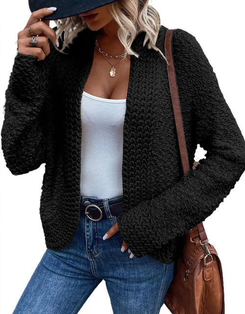 Load image into Gallery viewer, Sidefeel Womens Cardigan Trendy 2024 Long Sleeve Open Front Sweaters Casual Fall Outfit Black Small
