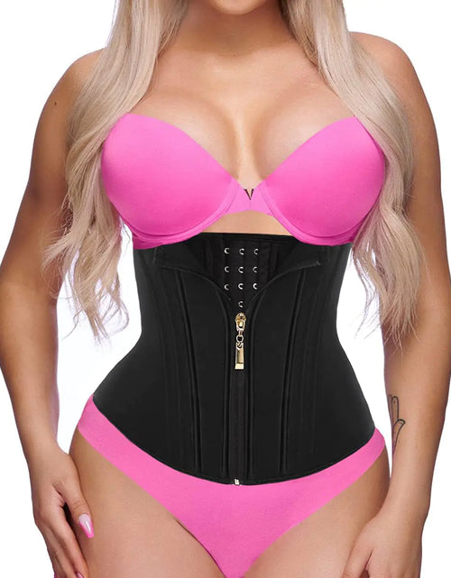 Load image into Gallery viewer, GainKee Waist Trainer for Women Corset Workout Cincher Body Shaper Tummy Control Shapewear Sweat Trimmer Latex Zipper (BlackL)
