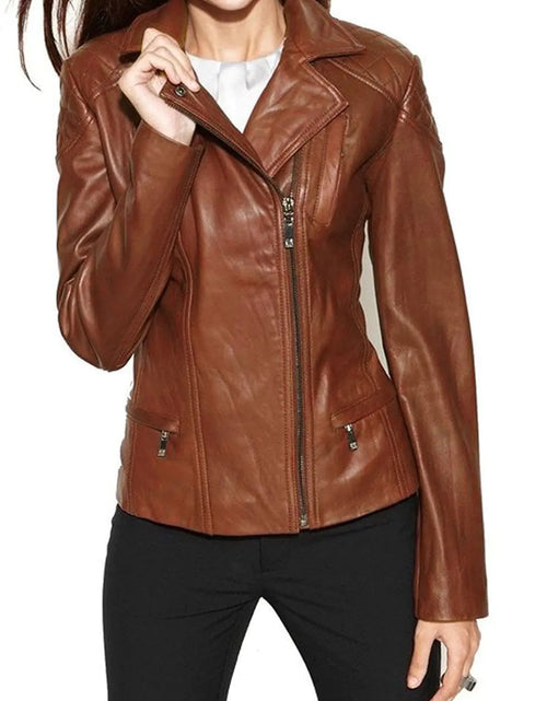 Load image into Gallery viewer, Captain Cory Womens Bambert Lambskin Genuine Leather Jacket Biker Jacket
