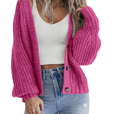 Zeagoo Womens Button Cardigan 2024 Long Sleeve Loose Knit Button Up Cardigan Sweaters Rose