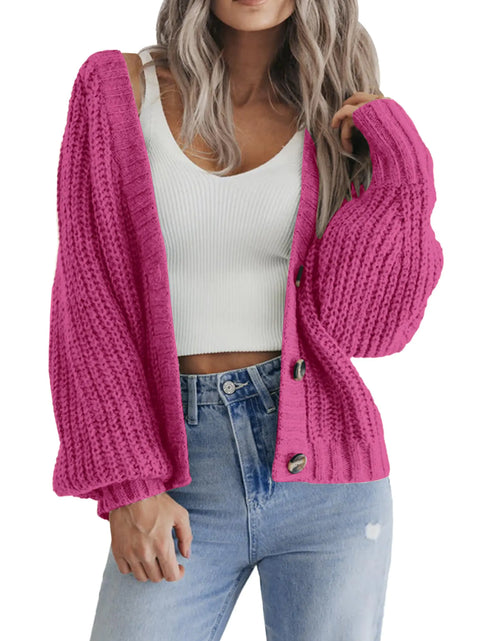 Load image into Gallery viewer, Zeagoo Womens Button Cardigan 2024 Long Sleeve Loose Knit Button Up Cardigan Sweaters Rose
