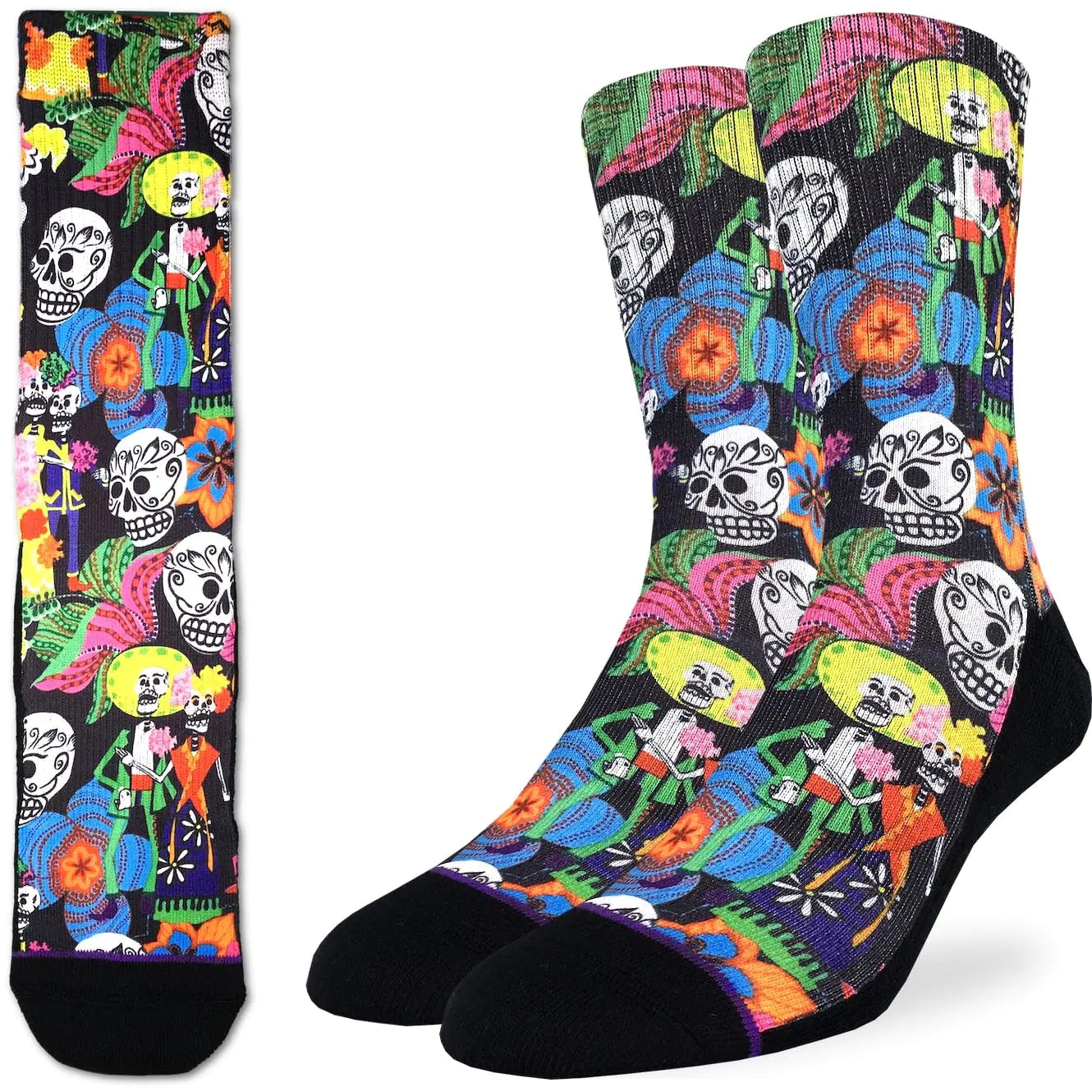Good Luck Sock Mens Catrinos & Catrinas Skulls Socks Adult Shoe Size 8-13
