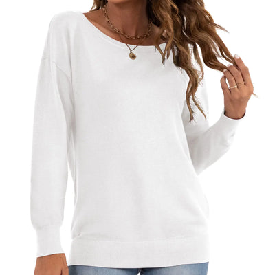 Suéteres tipo jersey cómodos e informales LILBETTER de manga larga sueltos para mujer (blanco mediano)
