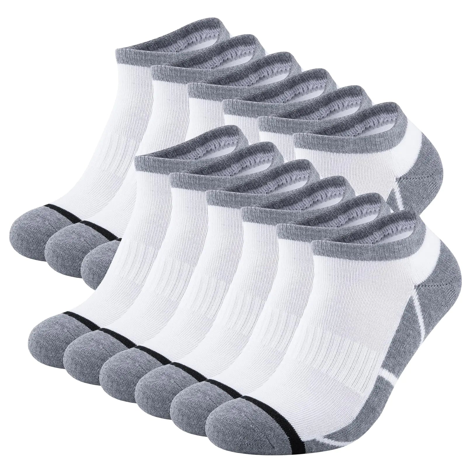 COOVAN 12 Pack Mens Ankle Socks Cushioned Running Sport Socks Breathable Anti-Blister Low Cut Athletic Socks