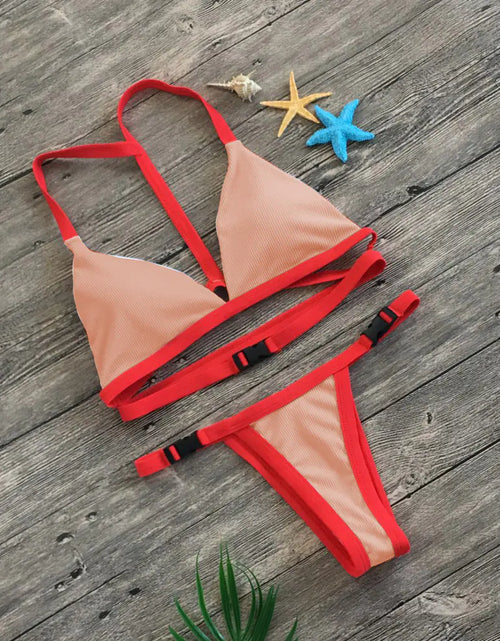 Load image into Gallery viewer, Solid Color Bikini Set with Buckle Swimwear
