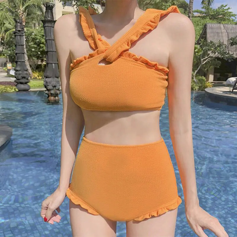 Korean Style High Waist Bikini Swimwear for Women