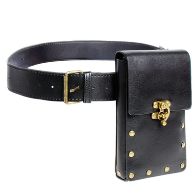 SUMGOGO Retro Belt Pouch Waist Bag Womens Fanny Pack Cellphone Holder Steampunk Medieval Renaissance Purse Costume Accessory (Black)
