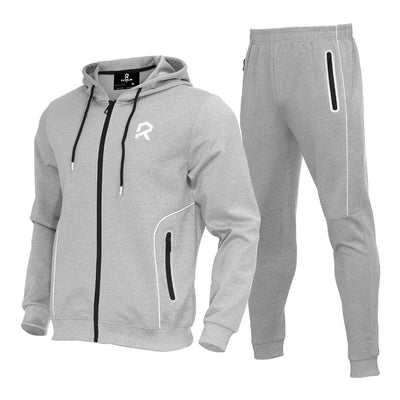 R RAMBLER 1985 fashion sweatsuit set mens tracksuit hoodie outfits Active full zip track jogging suits outdoor workwear sportswear(light greyM)