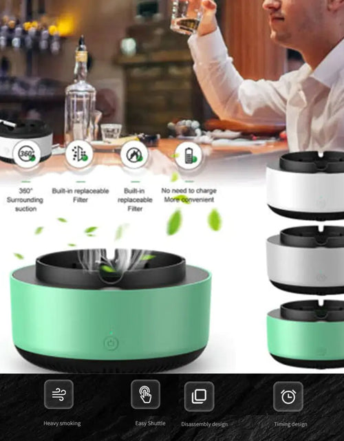 Cargar imagen en el visor de la galería, Cenicero con purificación de aire y eliminación de humo, purificación aniónica, práctico purificador automático, cenicero portátil para coche
