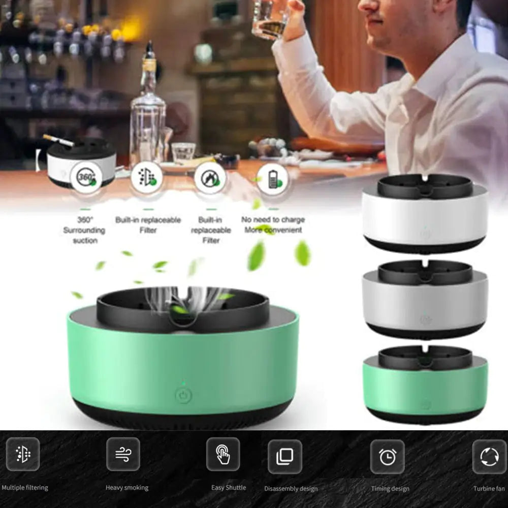 Cenicero con purificación de aire y eliminación de humo, purificación aniónica, práctico purificador automático, cenicero portátil para coche