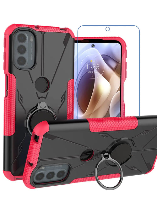 Cargar imagen en el visor de la galería, Funda RJYWSQH para Moto G31 Funda para Moto G41 con Protector de Pantalla Grado Militar Antigolpes Carcasa Protectora de Teléfono con Anillo Giratorio de 360° Compatible con Soportes Magnéticos para Coche para Motorola Moto G31 (Rojo)
