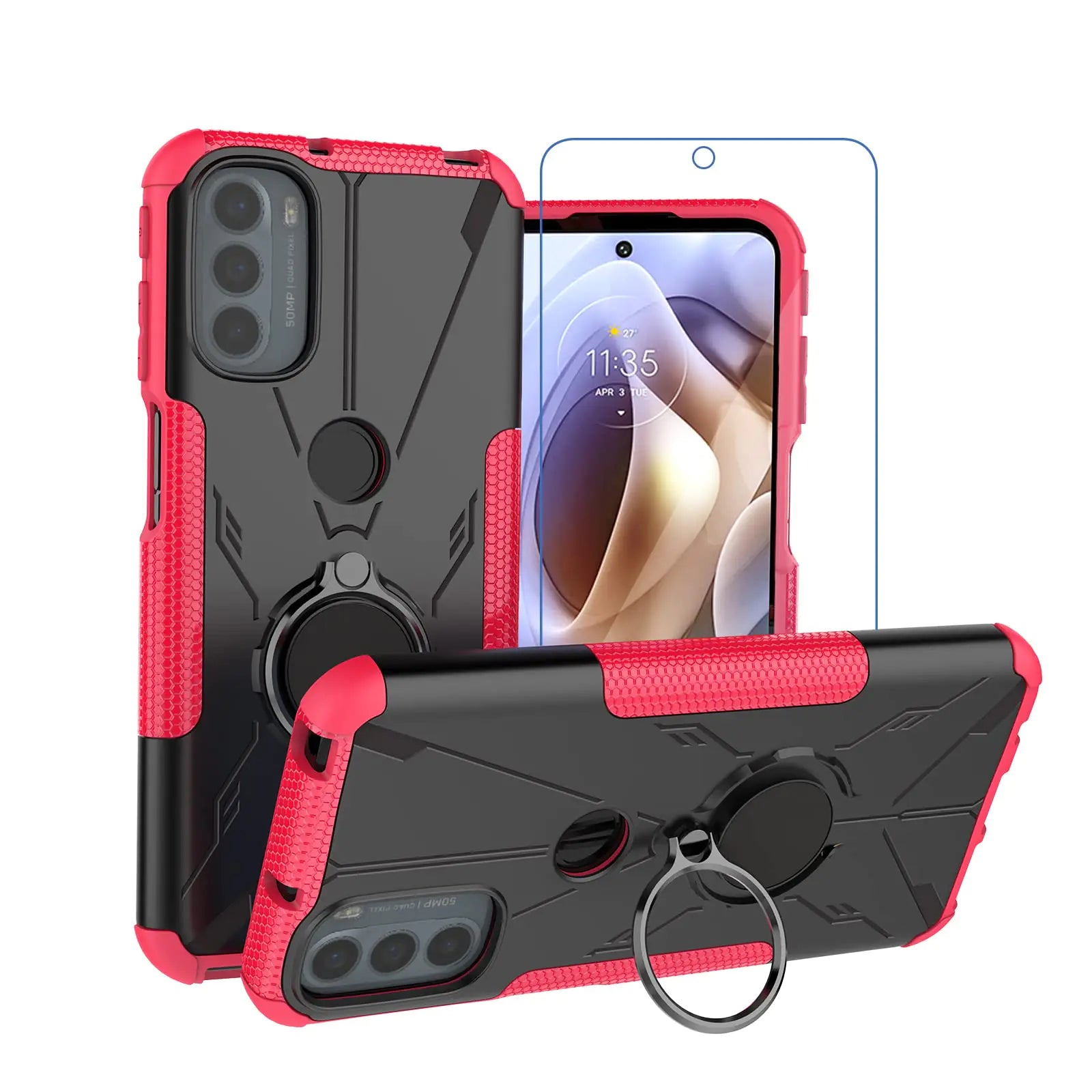 Funda RJYWSQH para Moto G31 Funda para Moto G41 con Protector de Pantalla Grado Militar Antigolpes Carcasa Protectora de Teléfono con Anillo Giratorio de 360° Compatible con Soportes Magnéticos para Coche para Motorola Moto G31 (Rojo)