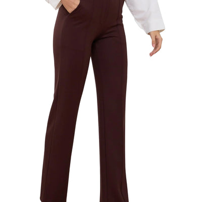 Yoga Dress Pants for Women Straight Leg Stretchy Pull On High Waisted Pants Woman Business Slacks Casual Work Office with Tuck Line Zipper Pockets 29" Brown L