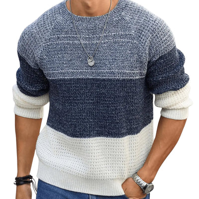 Verdusa Mens Long Sleeve Round Neck Knitwears Color Block Knitted Sweaters Multicolor Small