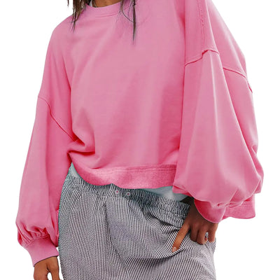 Sudadera extragrande de cuello redondo para mujer Taurus, jerséis de moda para mujer, blusas de otoño de manga larga tipo farol (rosa XL)