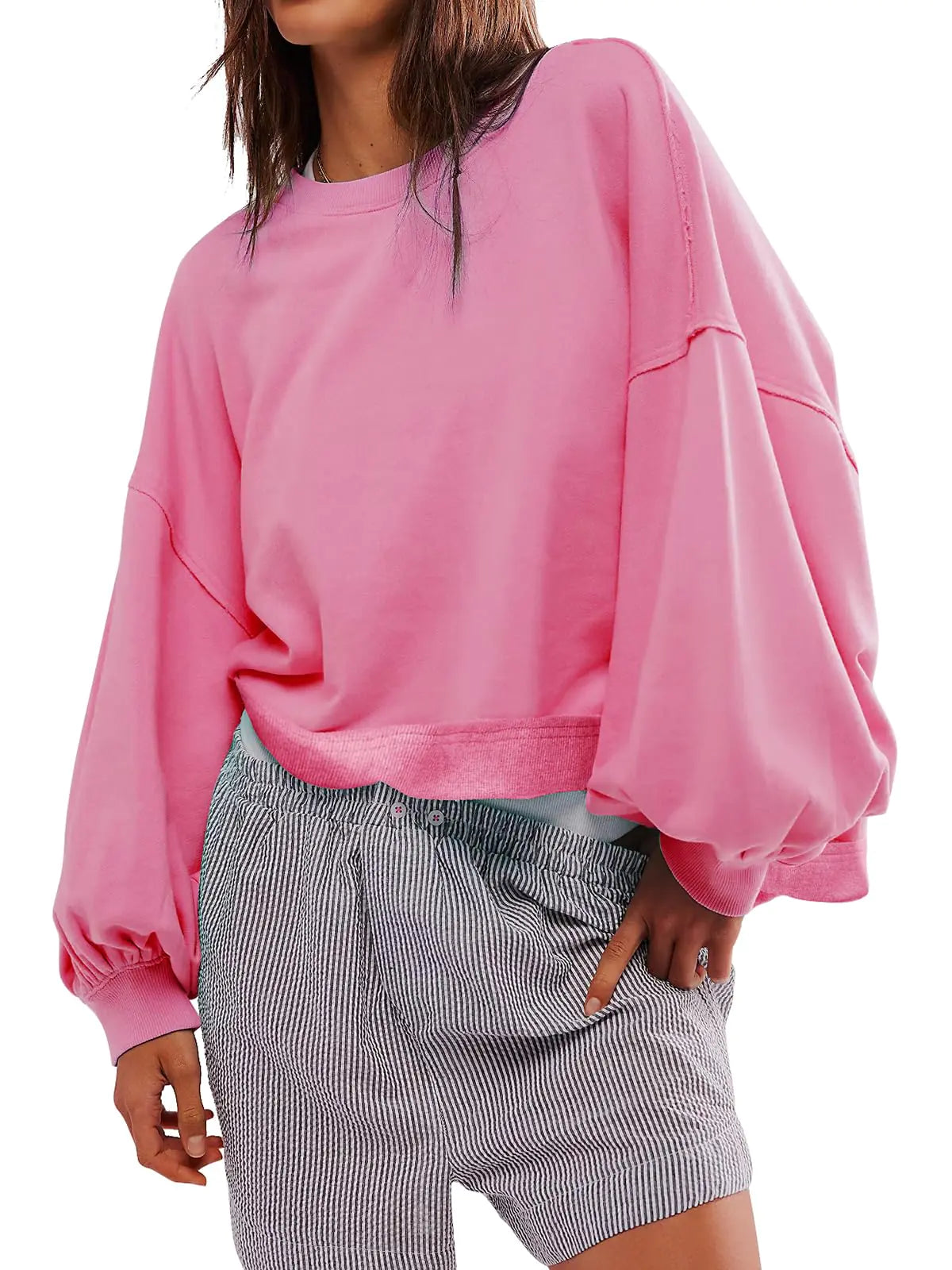 Sudadera extragrande de cuello redondo para mujer Taurus, jerséis de moda para mujer, blusas de otoño de manga larga tipo farol (rosa XL)