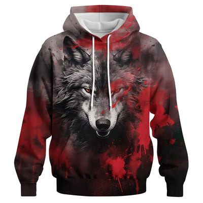 GHUALURU Mens Cool Animal Graphic Hoodies Wolf Printed Sweatshirt Hoodie Pullover with PocketRed Wolf2L