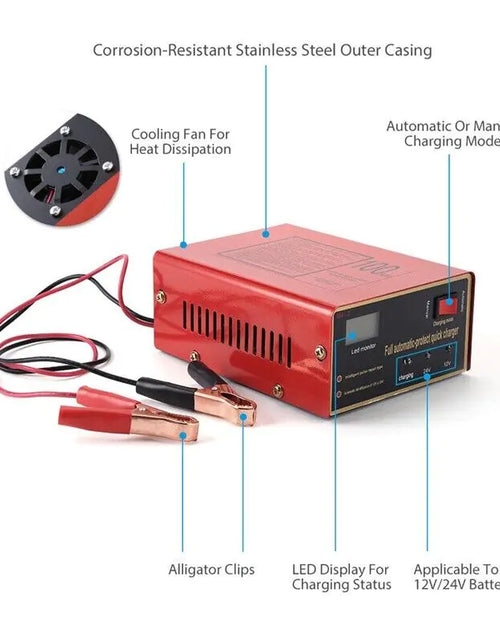 Cargar imagen en el visor de la galería, Cargador de batería sin mantenimiento 12V/24V 10A 140W de salida para coche eléctrico Pro
