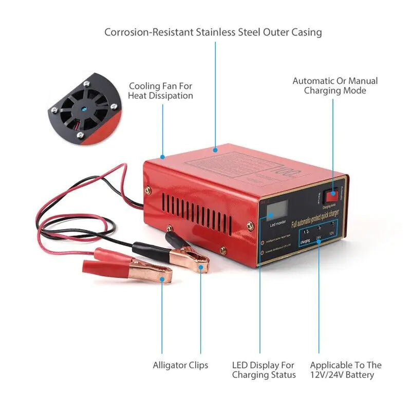 Cargador de batería sin mantenimiento 12V/24V 10A 140W de salida para coche eléctrico Pro