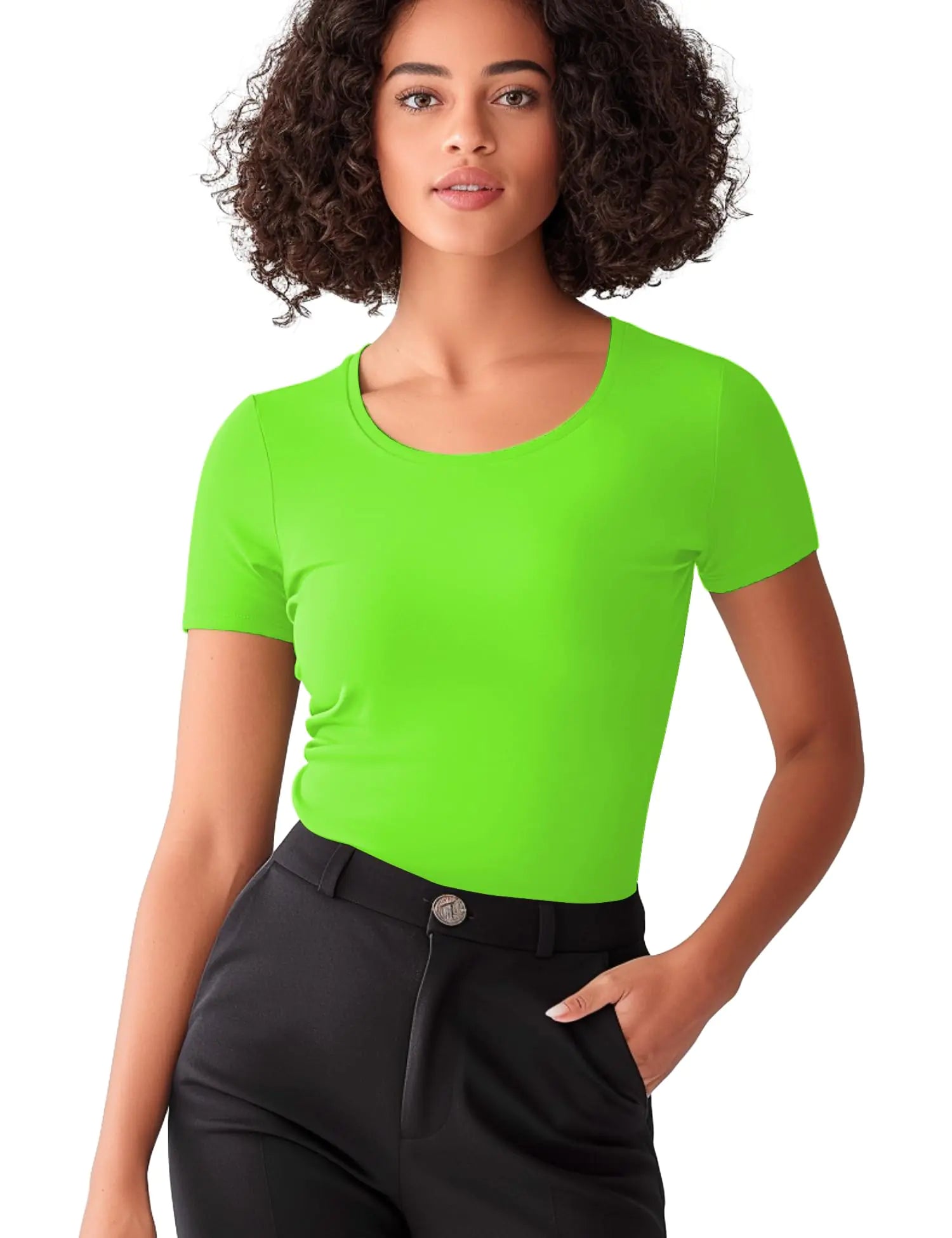 T-shirt Femme Manches Courtes Coupe Slim (Vert fluo M)
