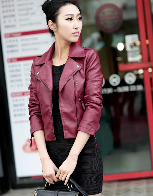 Load image into Gallery viewer, Women&#39;s Leather Motorcycle Jacket
