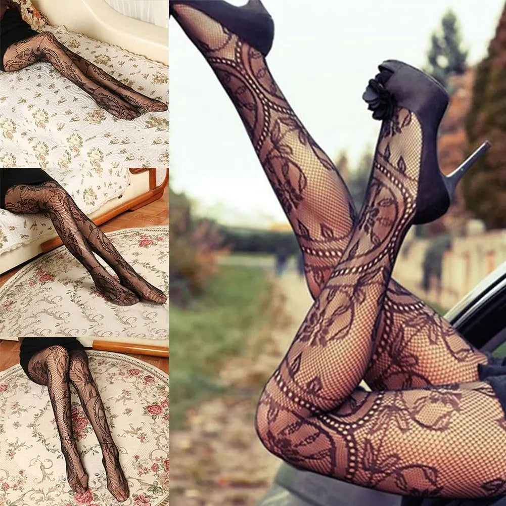 Fashionable Floral Patterned Sheer Stockings for Women