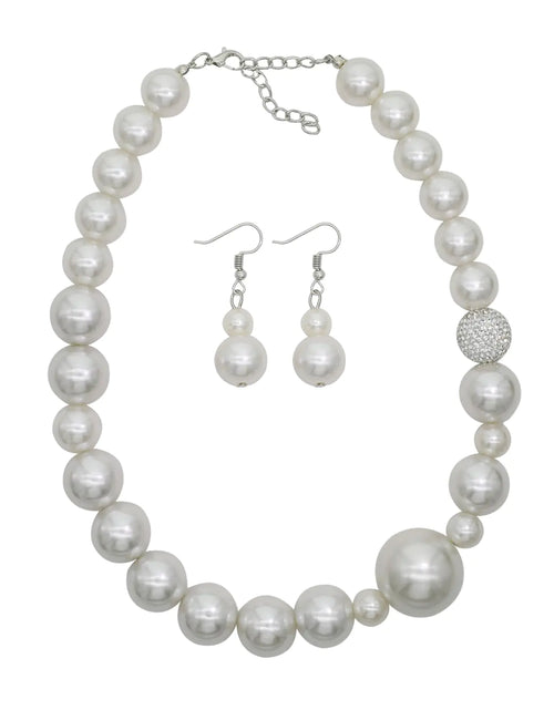 Cargar imagen en el visor de la galería, Collar de perlas gruesas para mujer, collar llamativo de perlas grandes, gargantilla de perlas de moda, conjunto de joyas de perlas bohemias (perlas grandes blancas)
