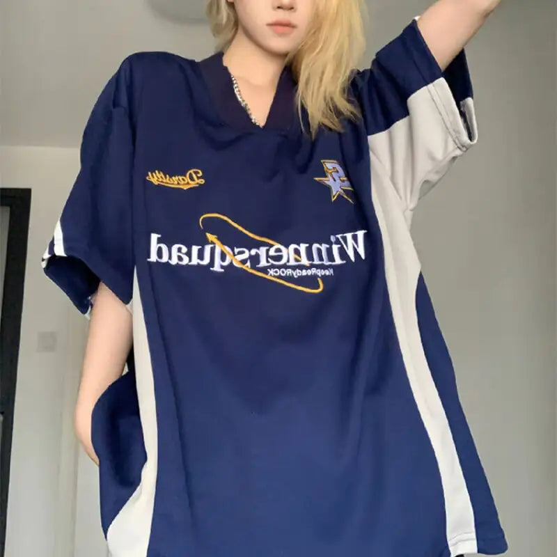 Color Contrast Patchwork V-neck Sports Tee Shirt